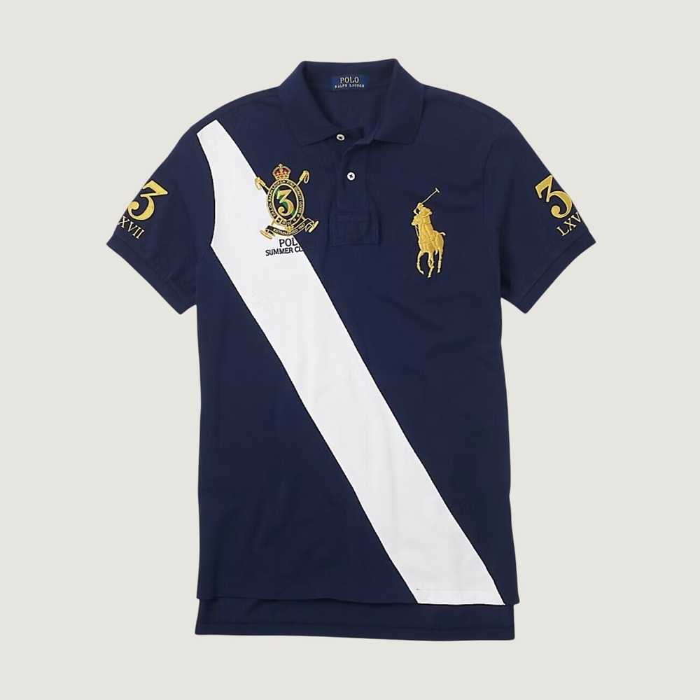 Polo Ralph Lauren Mens XXL Navy Banner Sash Big Pony Custom Fit Polo Shirt